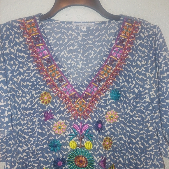 See and Be Seen MIDI Dress with Colorful Floral Embroidery over Print L - Picture 3 of 7